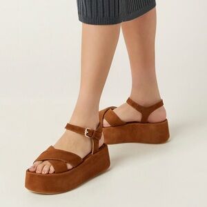 La Canadienne Kinsley Chestnut Suede Platform Sandals Size 37 / 6.5-7